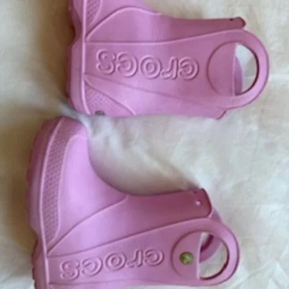 Crocs Kids Light Pink Rain Boots with Handles-Girls Size 12 - Picture 2 of 10